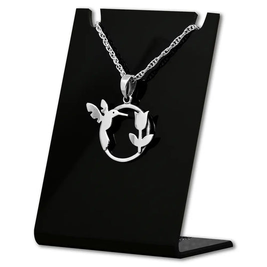Colgante De Colibri Con Flor En Plata Fina, Con Cadena #F125