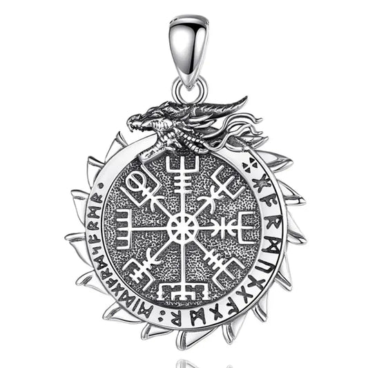 Colgante dragón vikingo con brújula vikinga en plata fina 925 #F86
