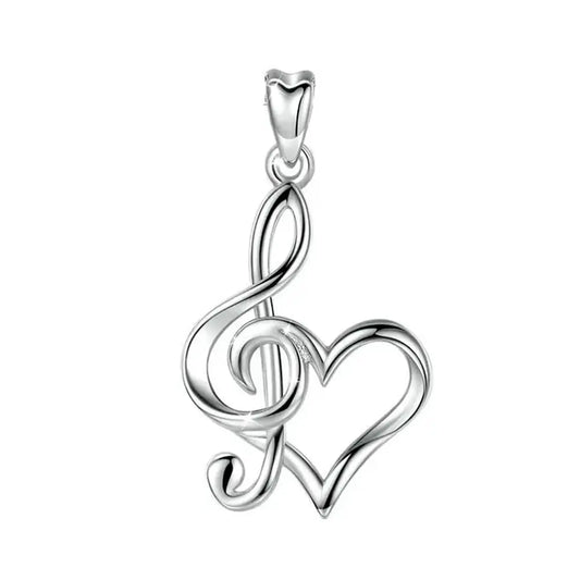 Colgante llave musical con corazón en plata fina 925 #F15