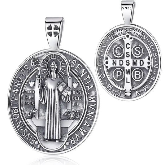 Colgante San Benito ovalado en plata fina 925 #F54