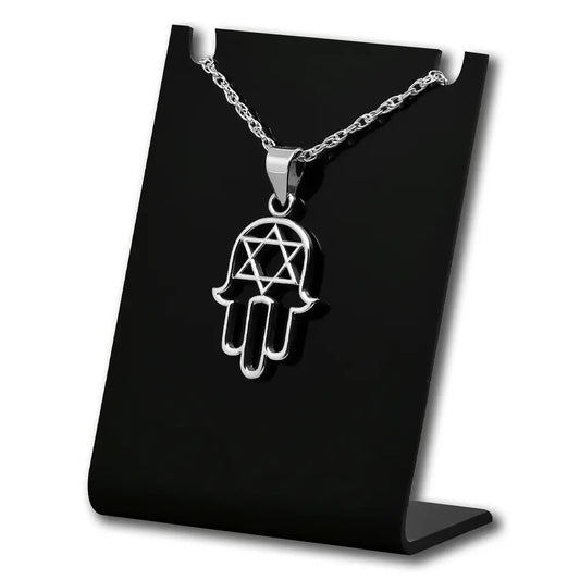 Colgante mano de fatima con estrella de david en plata 925 #F147