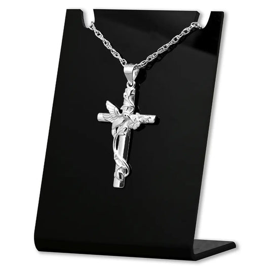Colgante cruz con colibrí en plata fina 925 #F128
