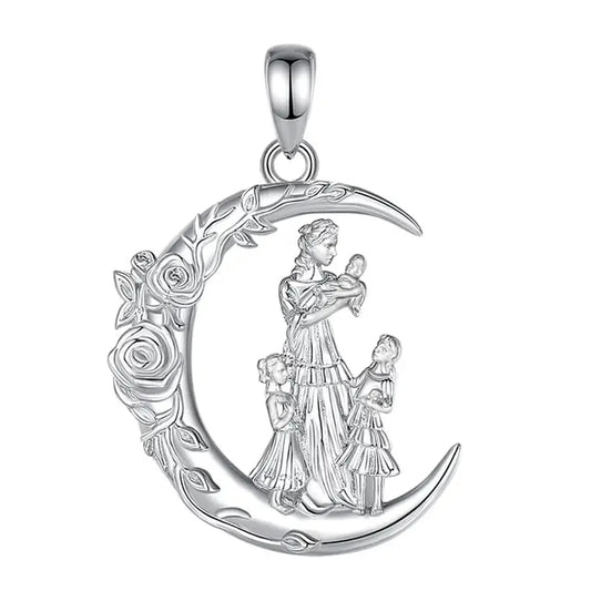 Colgante media luna madre y niñas en plata fina 925 #F62