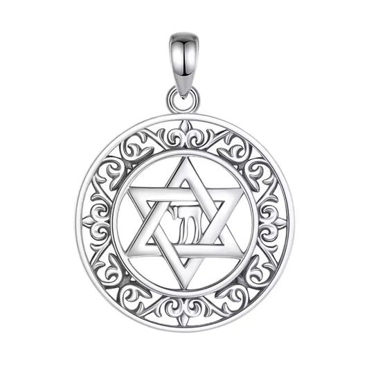Colgante estrella de david con signo jai en plata 925 #F156