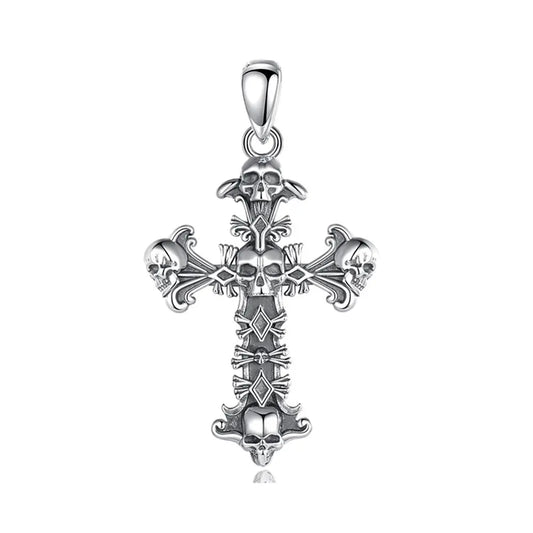 Colgante cruz de calavera en plata fina 925 #F58
