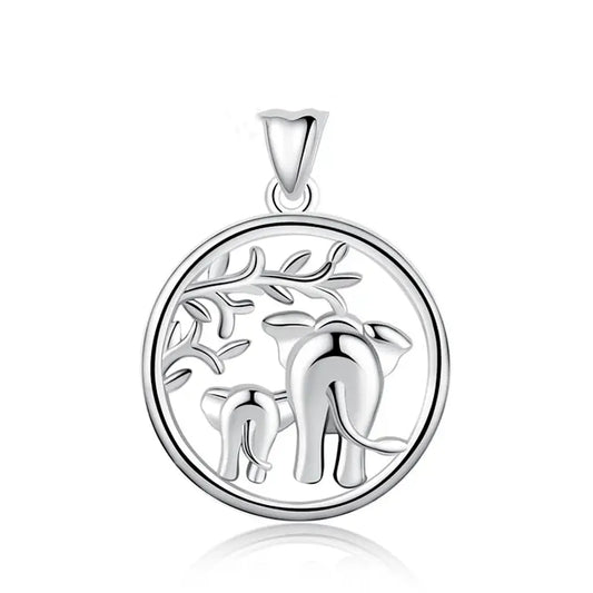Colgante de elefante madre con hijo en plata fina 925 #F32-J1