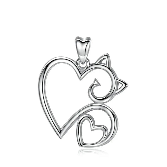 Colgante gato corazón en plata fina 925 #F64