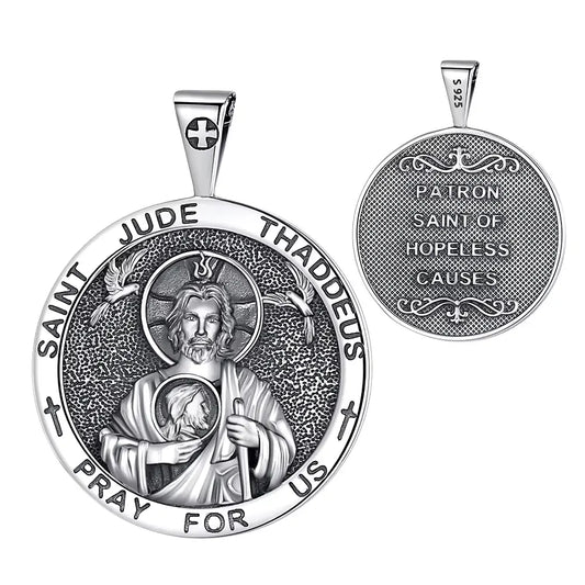 Colgante redondo San Judas Tadeo en plata fina 925 #F79