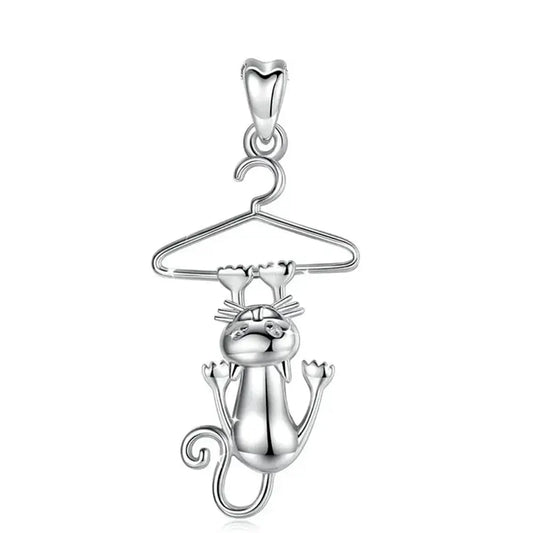 Colgante gato divertido en plata fina 925 #F24