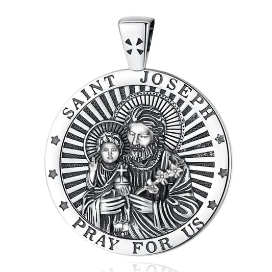 Colgante medalla de San Jose redonda en plata fina 925 #F81
