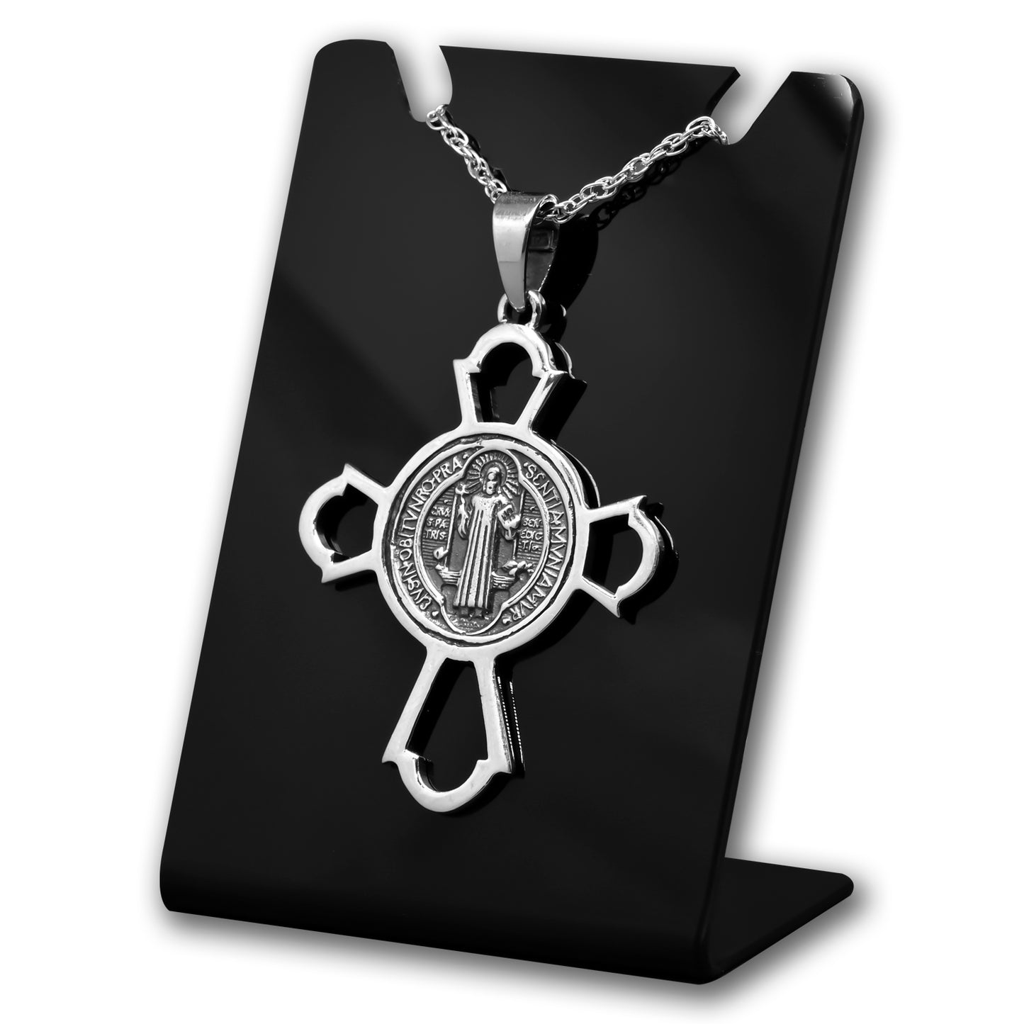 Colgante Cruz De San Benito Protectora En Plata Fina 925