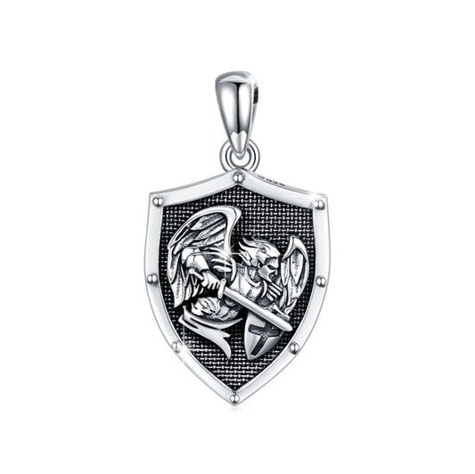 Colgante escudo de arcángel san miguel en plata fina 950