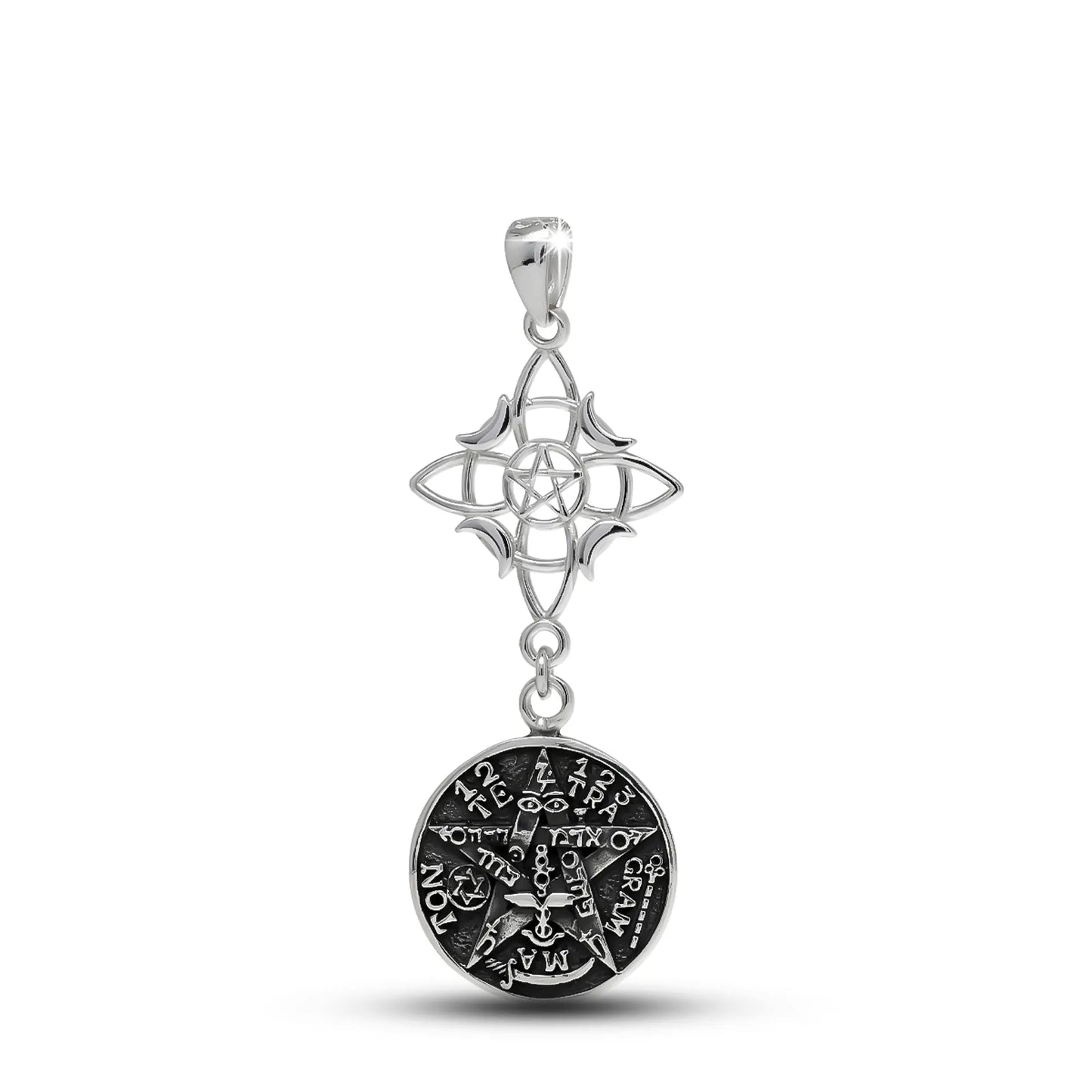 Colgante nudo de brujas con tetragrammaton en plata 950