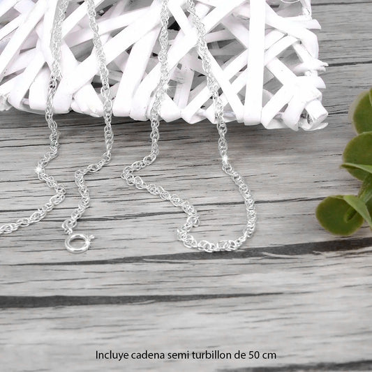 Cadena semi turbillon de 50 Cms en plata 925