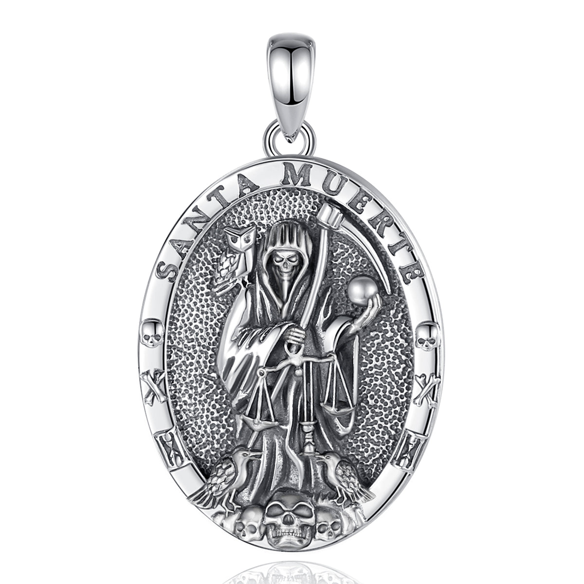 Colgante medalla santa muerte en plata fina 925