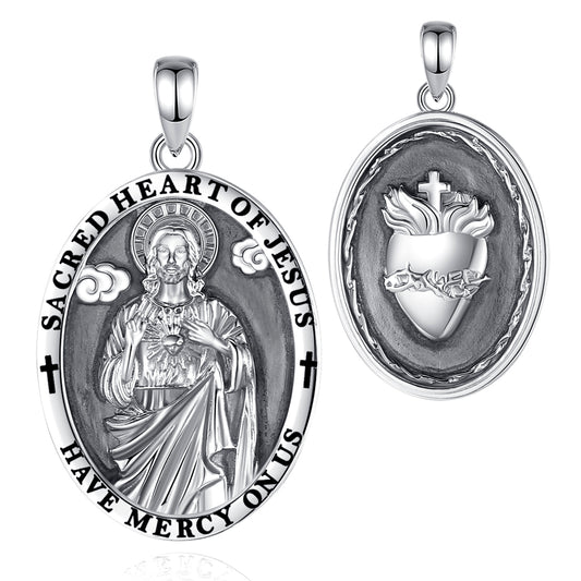 Colgante sagrado corazon de Jesús full definición en plata