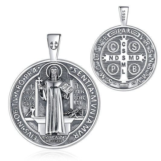Colgante medalla de San Benito en plata 925, todos los símbolos