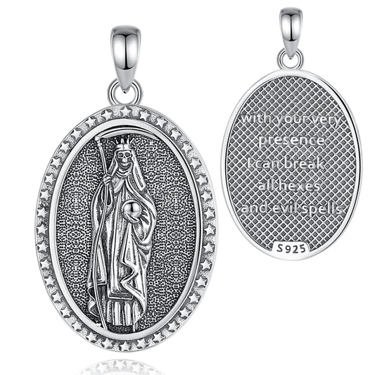 Colgante Santa muerte ovalada en plata fina 925 #F20