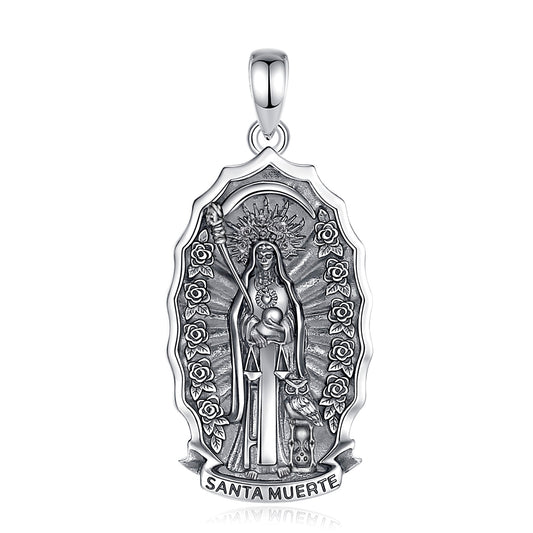 Colgante Santa muerte en plata 925, todos los símbolos