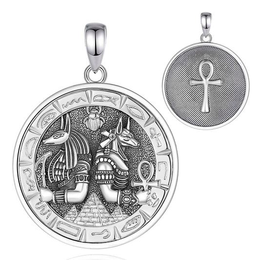 Colgante Medallón Anubis De Plata fina 950, con cadena