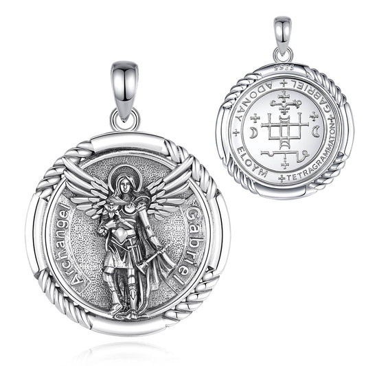 Colgante arcángel san Gabriel y escudo en plata fina
