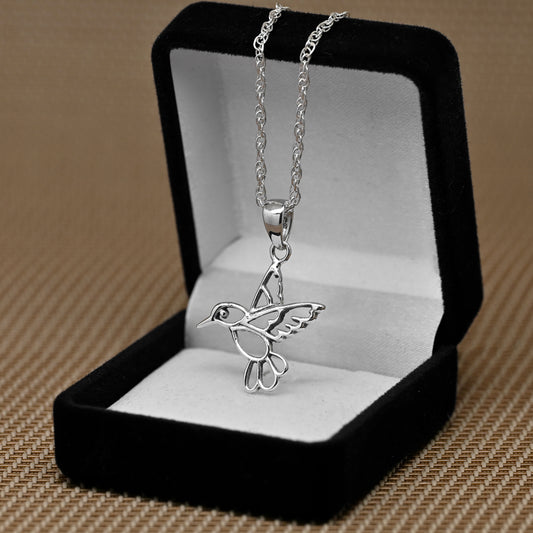 Colgante colibrí pequeño en plata 925, cadena