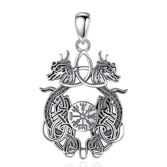 Colgante de brújula de dragones nórdicos en plata fina 925