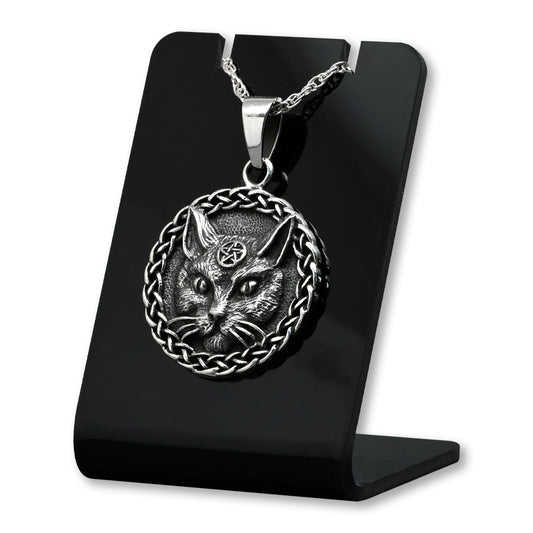 Colgante de bruja gato Wicca en plata fina 950