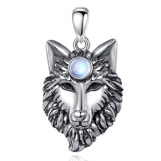 Colgante lobo nordico skoll con piedra luna en plata 925