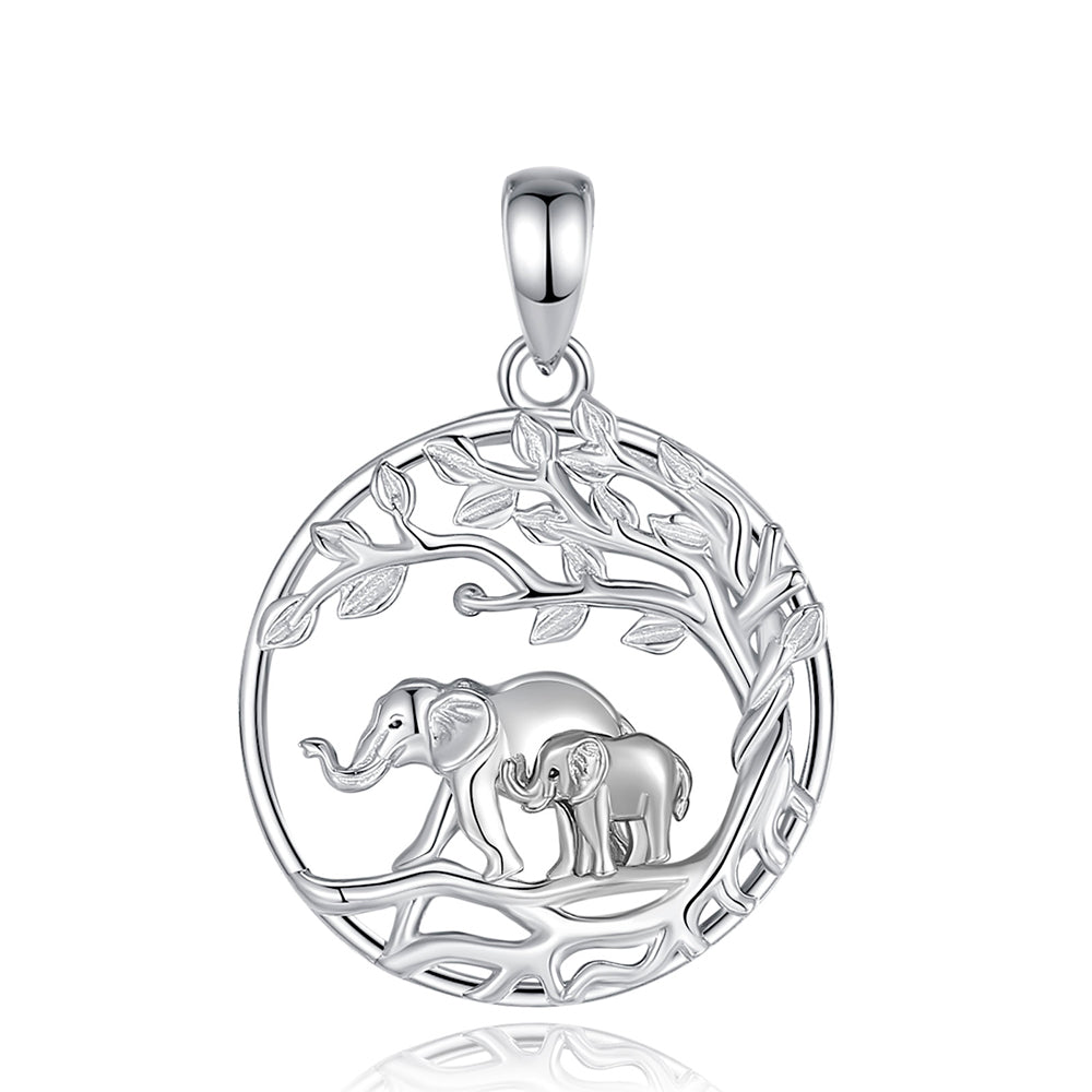 Colgante cariño mama elefante y cria, en plata fina 950