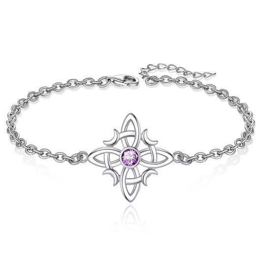 Pulsera nudo de bruja y lunas con piedra amatista en plata 925 #F158-J1