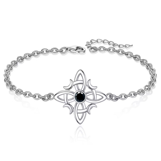 Pulsera nudo de bruja y lunas con piedra onix en plata 925 #F158-J3