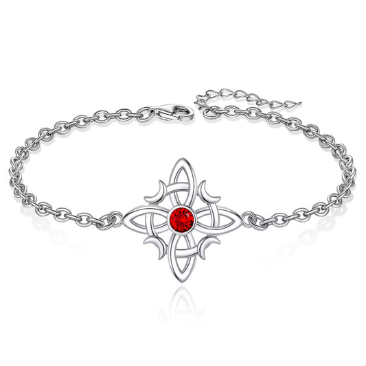 Pulsera nudo de bruja y lunas con piedra granate en plata 925 #F158-J2