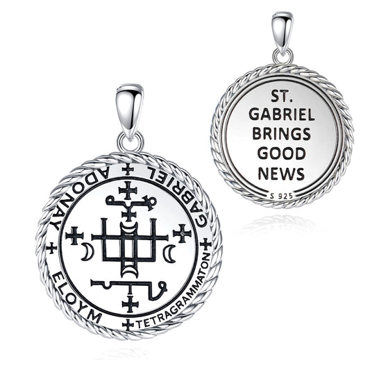 Colgante escudo de san Gabriel en plata fina 950