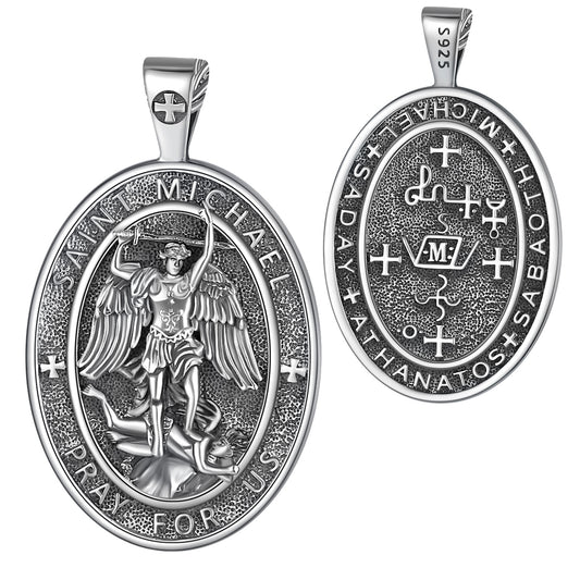 Colgante medalla ovalada san miguel de arcángel en plata 925